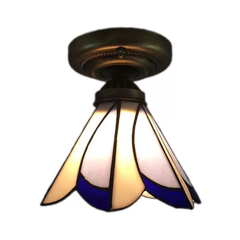 Bedroom Ceiling Light Glass, Floral Semi Flush Light Tiffany Style, 4