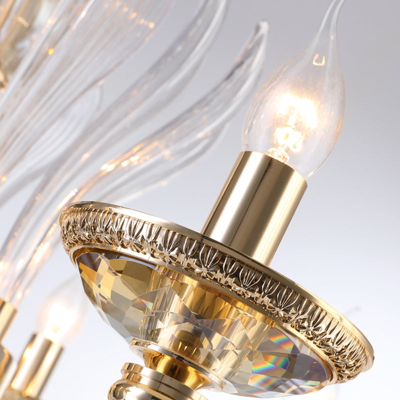 Golden Curved Chandelier Modern 6 Heads Clear Glass Ceiling Pendant Light with Crystal Drop Clearhalo 'Ceiling Lights' 'Chandeliers' 'Industrial Chandeliers' 'Industrial' 'Middle Century Chandeliers' 'Tiffany' Lighting' 264703