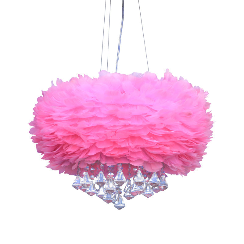 Modern Round Pendant Light Feather 1 Bulb Pink Hanging Ceiling Light with Crystal Drop Clearhalo 'Ceiling Lights' 'Modern Pendants' 'Modern' 'Pendant Lights' 'Pendants' Lighting' 264848