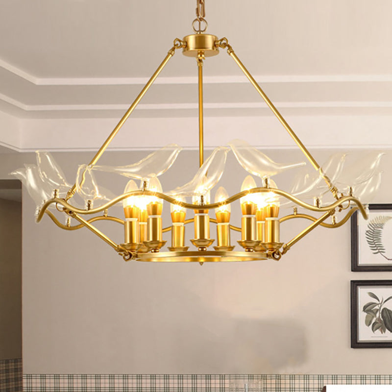 Wavy Ceiling Chandelier with Clear Crystal Bird Shade Mid Century 9 Lights Pendant Lighting in Brass Clearhalo 'Ceiling Lights' 'Chandeliers' Lighting' options 265249