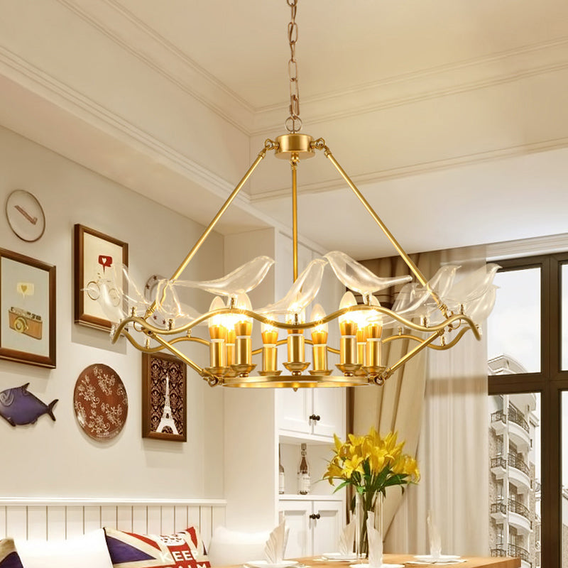 Wavy Ceiling Chandelier with Clear Crystal Bird Shade Mid Century 9 Lights Pendant Lighting in Brass Clearhalo 'Ceiling Lights' 'Chandeliers' Lighting' options 265250