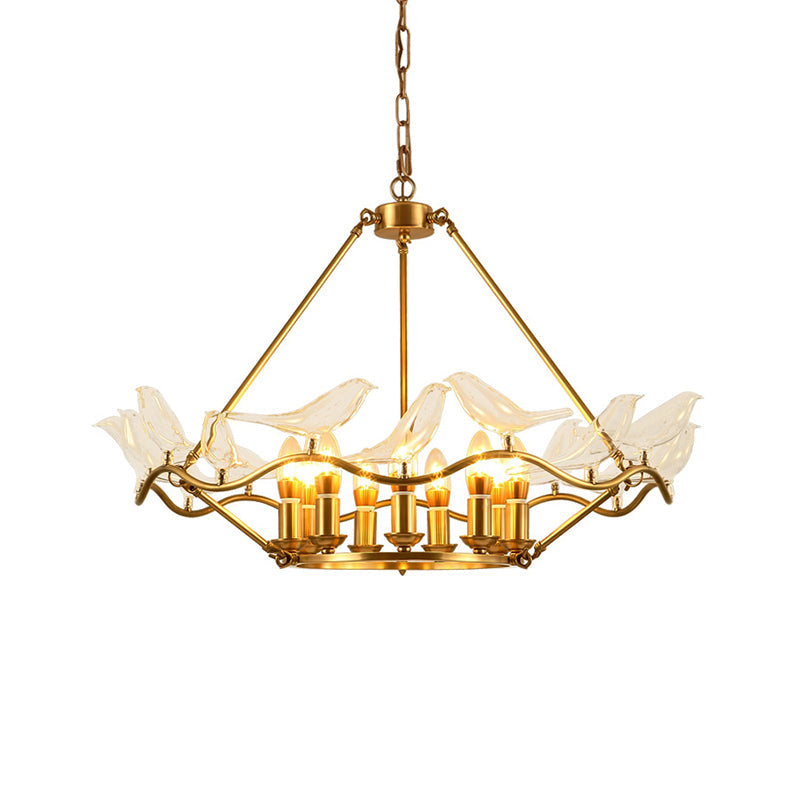 Wavy Ceiling Chandelier with Clear Crystal Bird Shade Mid Century 9 Lights Pendant Lighting in Brass Clearhalo 'Ceiling Lights' 'Chandeliers' Lighting' options 265252