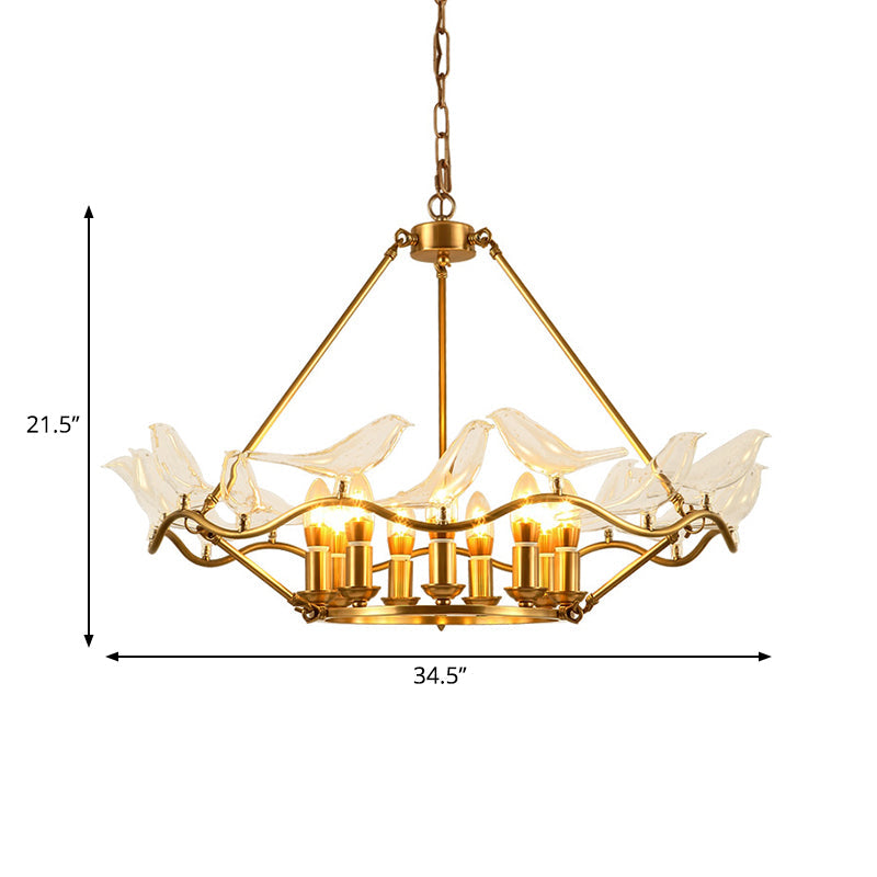 Wavy Ceiling Chandelier with Clear Crystal Bird Shade Mid Century 9 Lights Pendant Lighting in Brass Clearhalo 'Ceiling Lights' 'Chandeliers' Lighting' options 265253