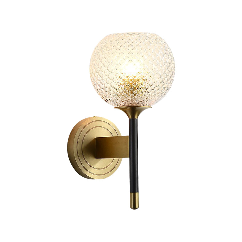 Lattice Glass Wall Mount Lamp with Dome Shade Mid-Century 1 Light Flush Mount Wall Sconce in Brass for Corridor Clearhalo 'Wall Lamps & Sconces' 'Wall Lights' Lighting' 265313