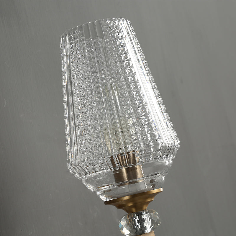 Loft Style Cup Sconce Light with Clear Lattice Glass Shade 1 Head Balcony Wall Sconce Light in Brass Clearhalo 'Wall Lamps & Sconces' 'Wall Lights' Lighting' 265321