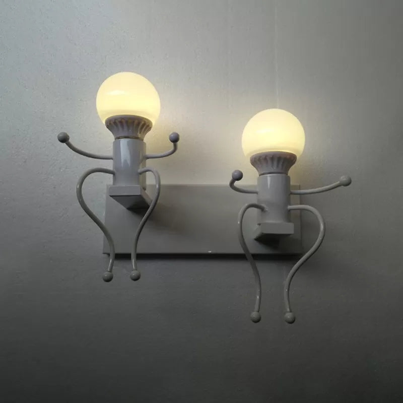 Modern Style Night Light Little People Two Lights Metal Sconce Light for Corridor Stair White Clearhalo 'Night Lights' 'Wall Lights' Lighting' 26533