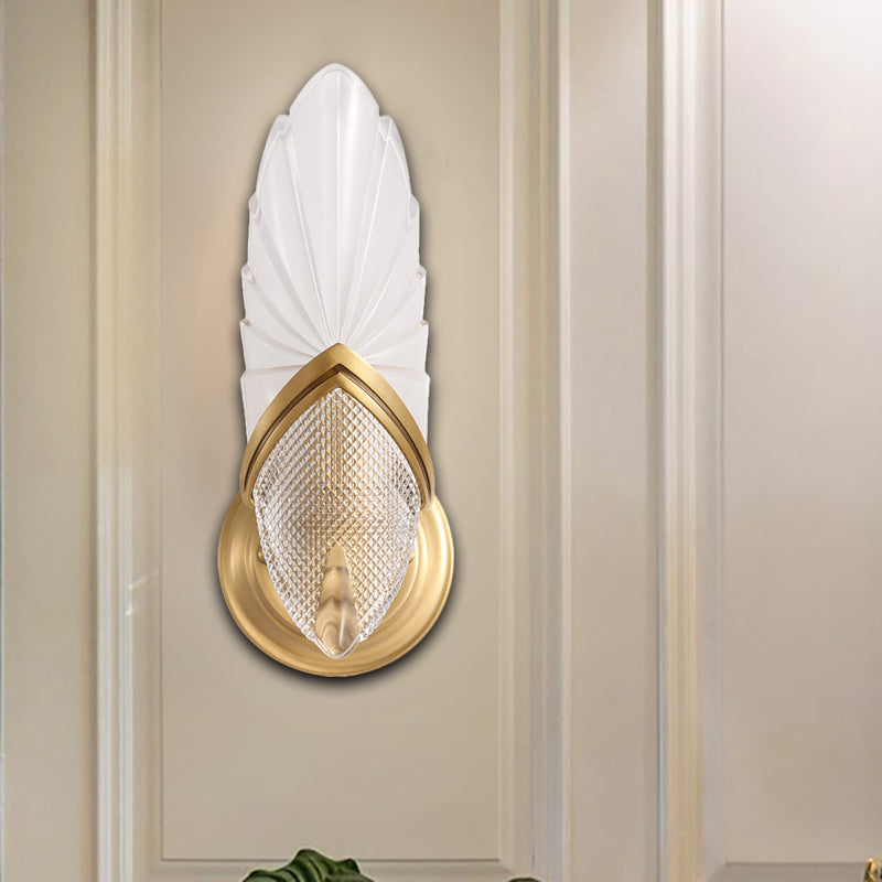 Frosted Glass Oval Panel Sconce Light Fixture Mid-Century 1 Head Bedroom Wall Lamp in Brass Brass Clearhalo 'Wall Lamps & Sconces' 'Wall Lights' Lighting' 265373