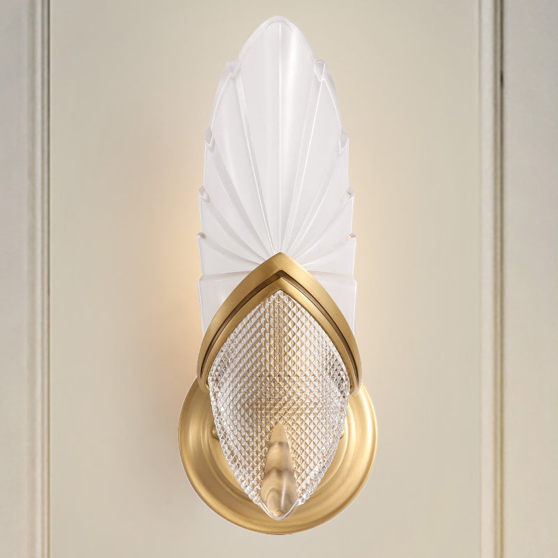 Frosted Glass Oval Panel Sconce Light Fixture Mid-Century 1 Head Bedroom Wall Lamp in Brass Clearhalo 'Wall Lamps & Sconces' 'Wall Lights' Lighting' 265374