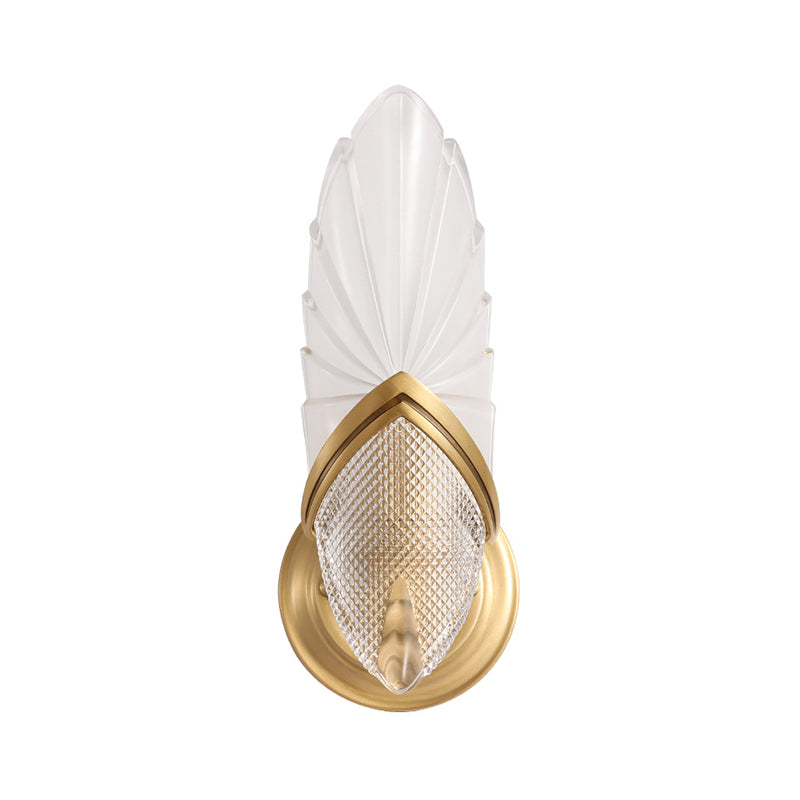 Frosted Glass Oval Panel Sconce Light Fixture Mid-Century 1 Head Bedroom Wall Lamp in Brass Clearhalo 'Wall Lamps & Sconces' 'Wall Lights' Lighting' 265376