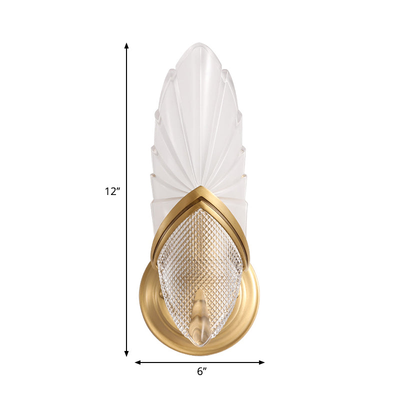 Frosted Glass Oval Panel Sconce Light Fixture Mid-Century 1 Head Bedroom Wall Lamp in Brass Clearhalo 'Wall Lamps & Sconces' 'Wall Lights' Lighting' 265377