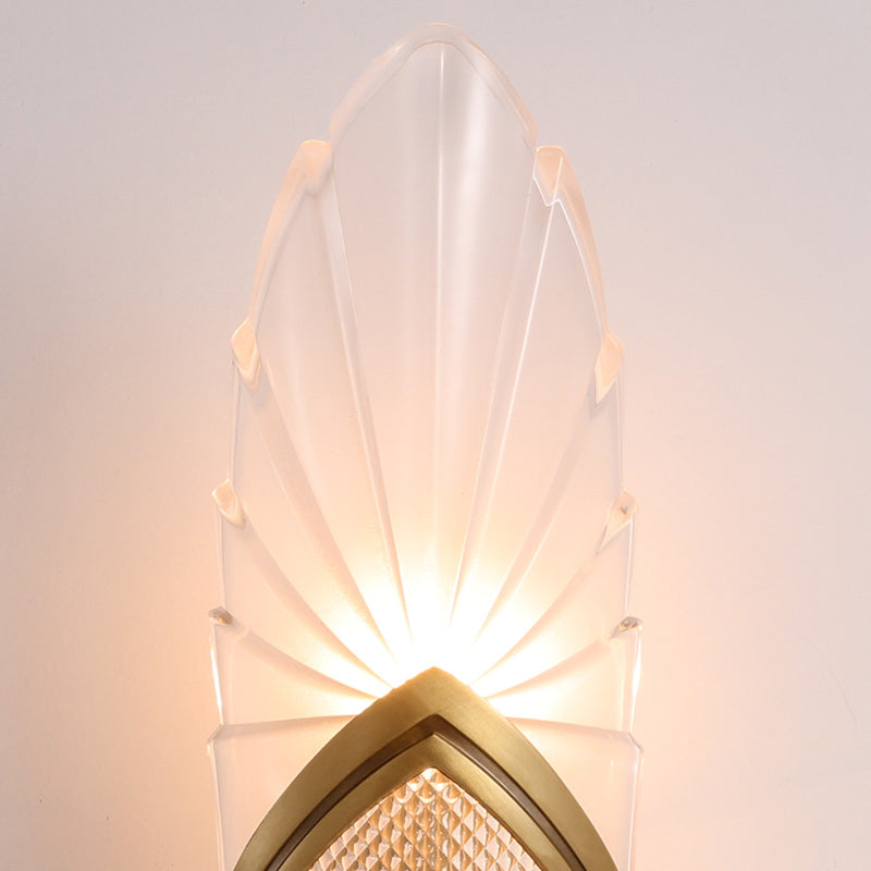 Frosted Glass Oval Panel Sconce Light Fixture Mid-Century 1 Head Bedroom Wall Lamp in Brass Clearhalo 'Wall Lamps & Sconces' 'Wall Lights' Lighting' 265378