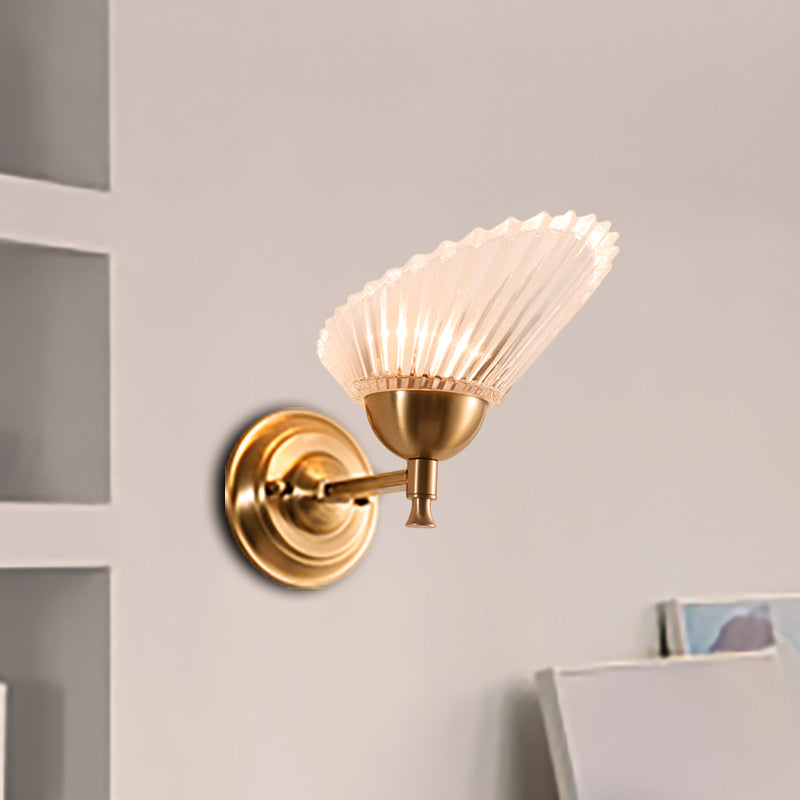 1 Bulb Scalloped Wall Light Sconce with Frosted Glass Shade Modernist Wall Mount Lamp in Brass Brass Clearhalo 'Wall Lamps & Sconces' 'Wall Lights' Lighting' 265401