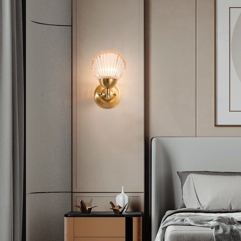 1 Bulb Scalloped Wall Light Sconce with Frosted Glass Shade Modernist Wall Mount Lamp in Brass Clearhalo 'Wall Lamps & Sconces' 'Wall Lights' Lighting' 265403