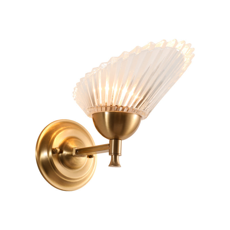 1 Bulb Scalloped Wall Light Sconce with Frosted Glass Shade Modernist Wall Mount Lamp in Brass Clearhalo 'Wall Lamps & Sconces' 'Wall Lights' Lighting' 265404