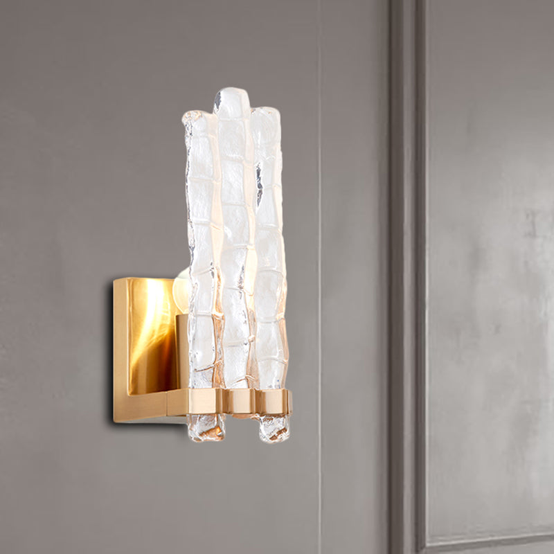 Textured Glass Shade Flush Wall Sconce Loft 1 Light Wall Mounted Lighting in Gold Gold Clearhalo 'Wall Lamps & Sconces' 'Wall Lights' Lighting' 265407