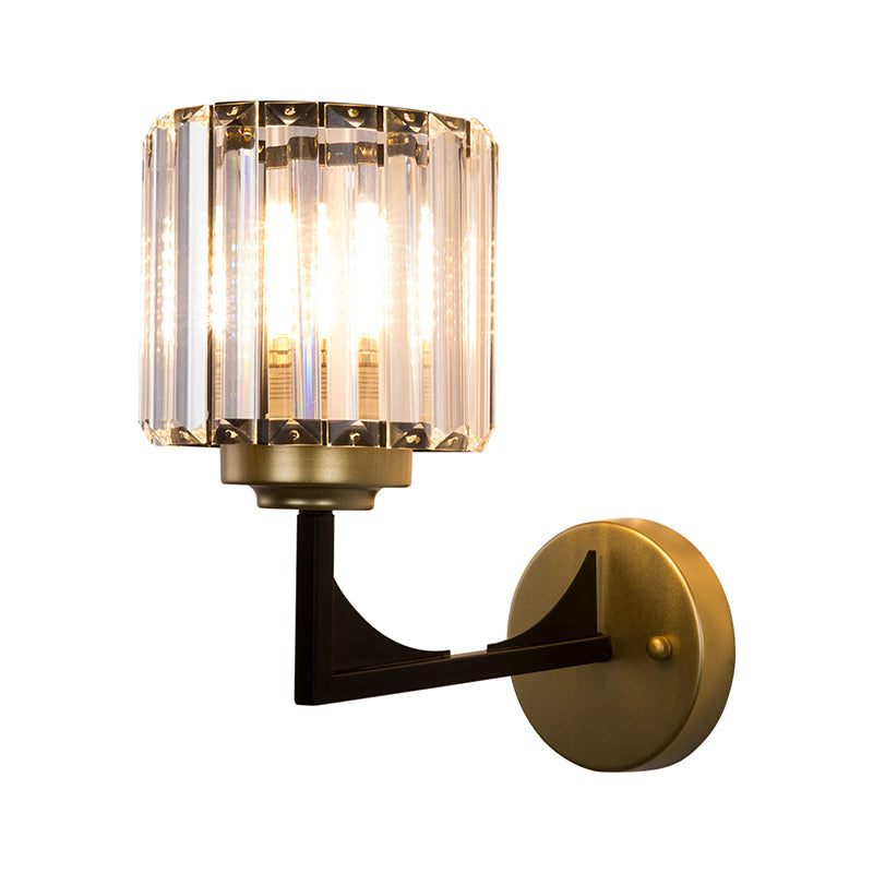 Angle Armed Wall Lighting with Clear Cylindrical Shade Modern Crystal Wall Lamp in Brass Clearhalo 'Art deco wall lights' 'Industrial wall lights' 'Industrial' 'Middle century wall lights' 'Tiffany' 'Wall Lamps & Sconces' 'Wall Lights' Lighting' 265486