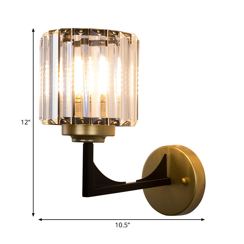 Angle Armed Wall Lighting with Clear Cylindrical Shade Modern Crystal Wall Lamp in Brass Clearhalo 'Art deco wall lights' 'Industrial wall lights' 'Industrial' 'Middle century wall lights' 'Tiffany' 'Wall Lamps & Sconces' 'Wall Lights' Lighting' 265487