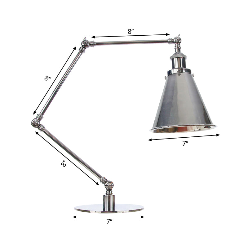 Tapered Study Room Desk Lighting Metal 1 Light Industrial Reading Book Light with 8