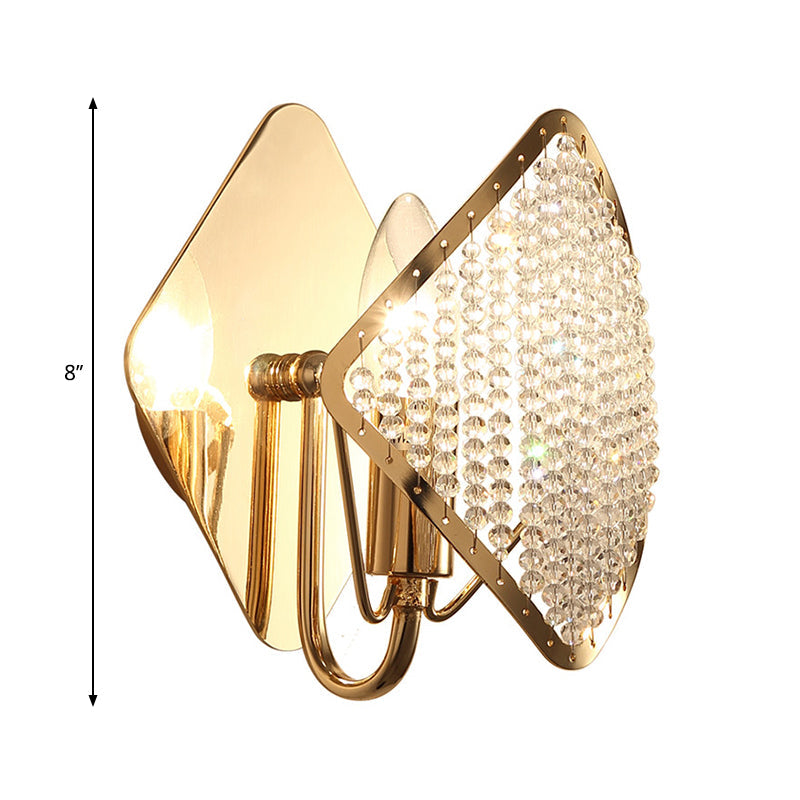 1 Bulb Rhombus Wall Lighting with Crystal Bead Contemporary Bedside Sconce Light in Brass Clearhalo 'Wall Lamps & Sconces' 'Wall Lights' Lighting' 265600