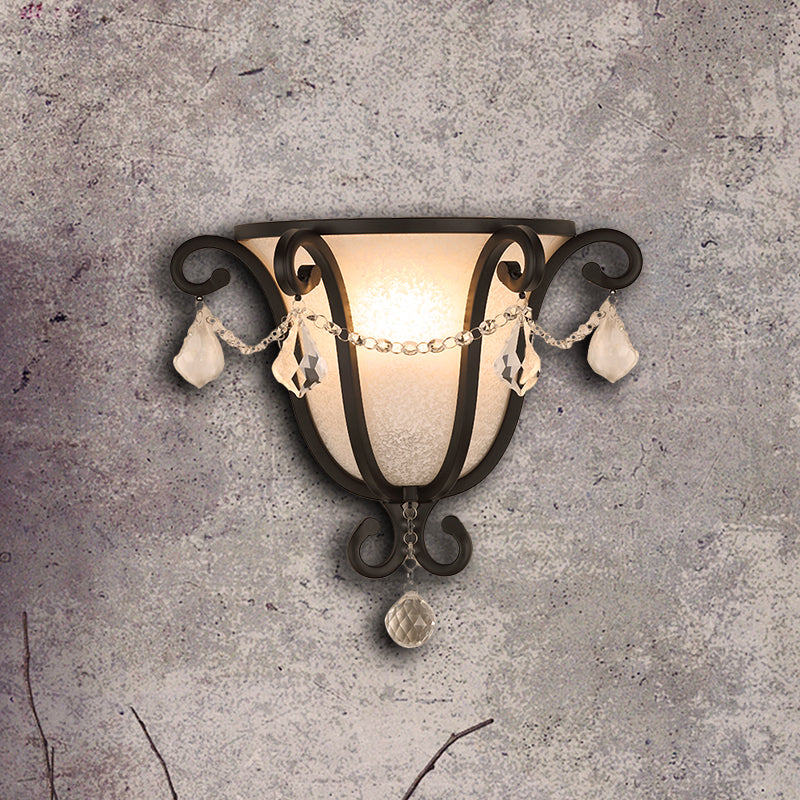 1 Head Metal Urn Wall Mount Light Vintage Sconce Light Fixture in Black/Weathered Bronze for Stairway Black Clearhalo 'Art deco wall lights' 'Industrial wall lights' 'Industrial' 'Middle century wall lights' 'Tiffany' 'Wall Lamps & Sconces' 'Wall Lights' Lighting' 265676