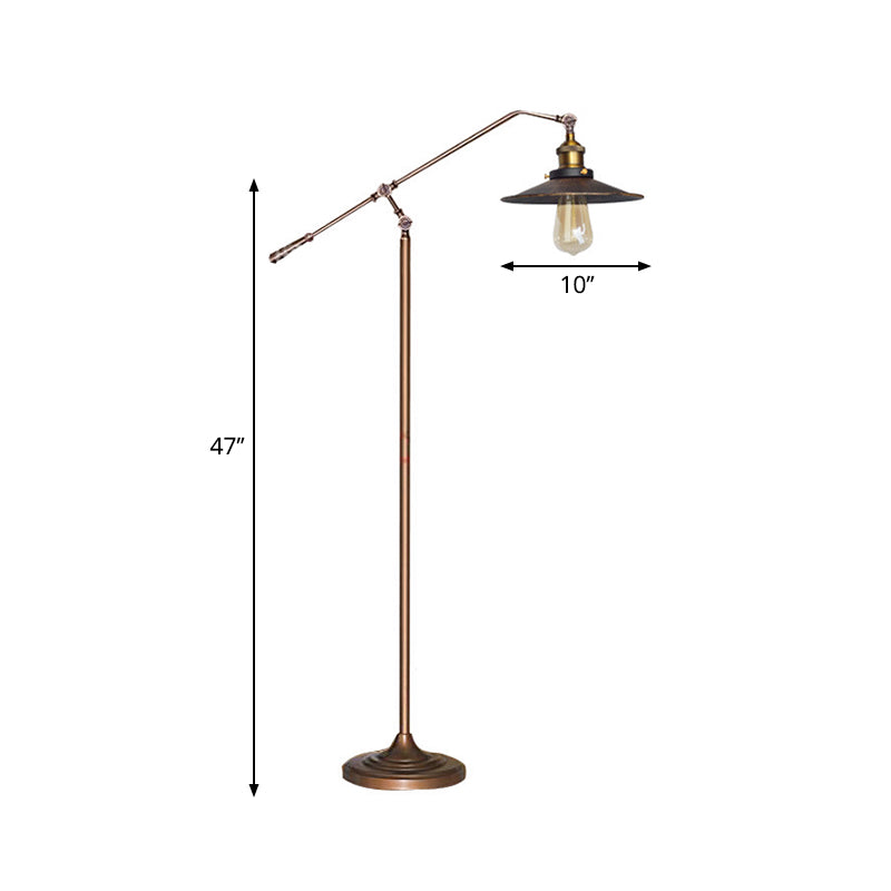 Flared Living Room Floor Light Metal 1 Head Industrial Style Floor Standing Lamp in Black/Bronze, 10