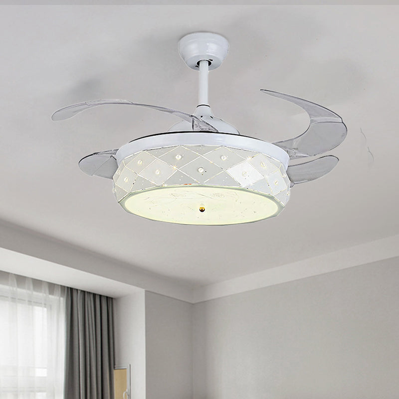 Steel Hollowed out LED Ceiling Fan Remote Control/Wall Control/Frequency Convertible Modern Stylish Semi Flushmount in White White Clearhalo 'Ceiling Fans with Lights' 'Ceiling Fans' 'Modern Ceiling Fans' 'Modern' Lighting' 266016