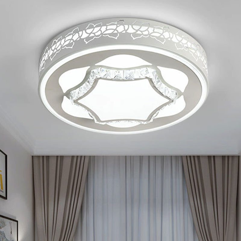 White Drum Flush Mount Fixture Contemporary Acrylic LED Living Room Flush Ceiling Light in White/3 Color/Remote Control Stepless Dimming with Flower Pattern White White Clearhalo 'Ceiling Lights' 'Close To Ceiling Lights' 'Close to ceiling' 'Flush mount' Lighting' 266065