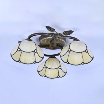 White/Blue/Beige Bowl Ceiling Light Fixture Industrial Vintage Stained Glass 3 Lights Flush Mount Ceiling Light Clearhalo 'Ceiling Lights' 'Close To Ceiling Lights' 'Close to ceiling' 'Glass shade' 'Glass' 'Semi-flushmount' 'Tiffany close to ceiling' 'Tiffany' Lighting' 26622