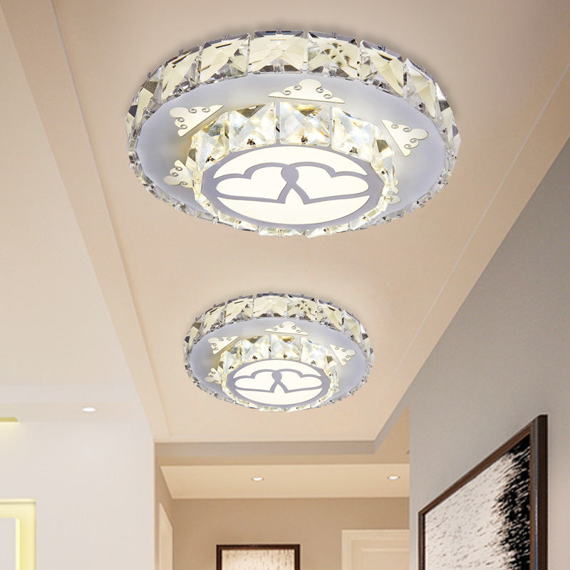 White LED Ceiling Mount Modern Crystal Loving Heart Flush Light Fixture for Corridor in White/3 Color Light, Recessed/Surface Mounted White White Clearhalo 'Ceiling Lights' 'Close To Ceiling Lights' 'Close to ceiling' 'Flush mount' Lighting' 266337