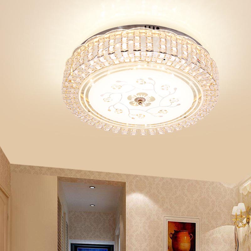 White Drum Ceiling Light Fixture Modern K9 Crystal LED Flush Mount Light, 12