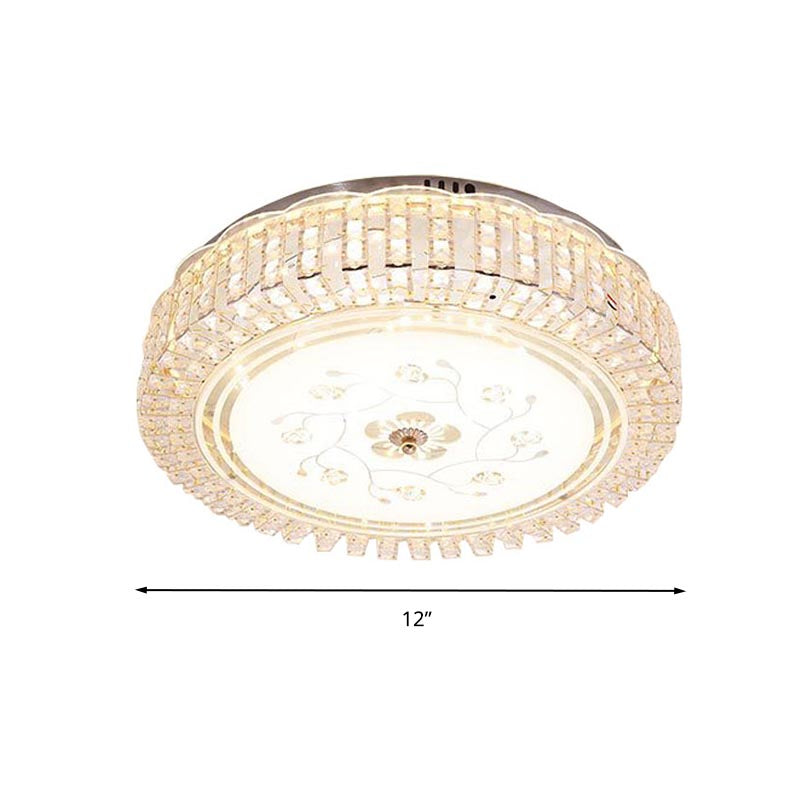 White Drum Ceiling Light Fixture Modern K9 Crystal LED Flush Mount Light, 12