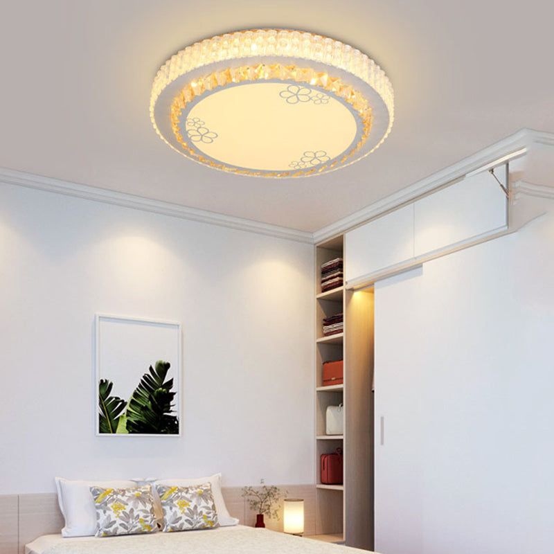 White Round Flush Mount Lamp Simple Crystal LED Bedroom Flush Light with Flower Pattern Clearhalo 'Ceiling Lights' 'Close To Ceiling Lights' 'Close to ceiling' 'Flush mount' Lighting' 266795