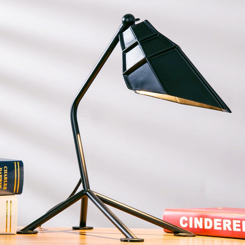 Tripod Table Lamp with Geometric Shade Contemporary Style Metallic 1 Head Black/Red Adjustable Table Light Black Clearhalo 'Lamps' 'Table Lamps' Lighting' 267213