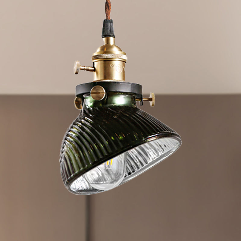 Bowl Hanging Pendant Light Rustic Industrial Green Ribbed Glass 1 Light Drop Lamp Green Clearhalo 'Ceiling Lights' 'Glass shade' 'Glass' 'Industrial Pendants' 'Industrial' 'Middle Century Pendants' 'Pendant Lights' 'Pendants' 'Tiffany' Lighting' 267413