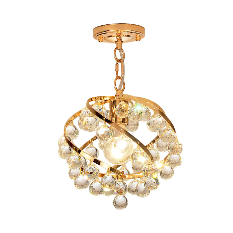 1 Light Orb Pendant Lighting Industrial Gold Clear Crystal Hanging Ceiling Light for Foyer Clearhalo 'Ceiling Lights' 'Chandeliers' 'Glass shade' 'Glass' 'Modern Pendants' 'Modern' 'Pendant Lights' 'Pendants' Lighting' 267444