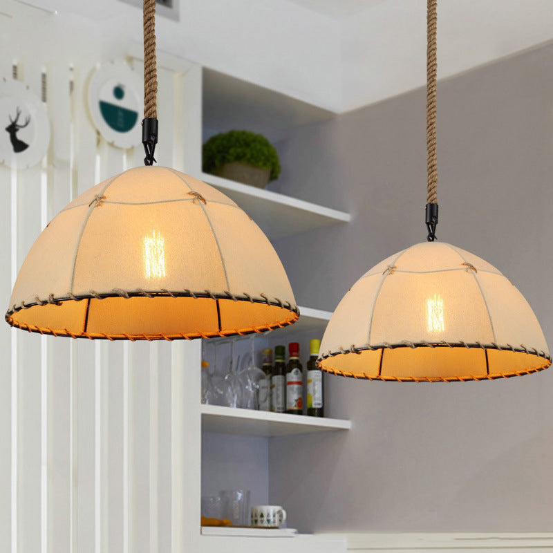 1 Light Hanging Light Kit Traditional Domed Fabric Suspension Pendant in Beige for Restaurant Clearhalo 'Ceiling Lights' 'Pendant Lights' 'Pendants' Lighting' 267482