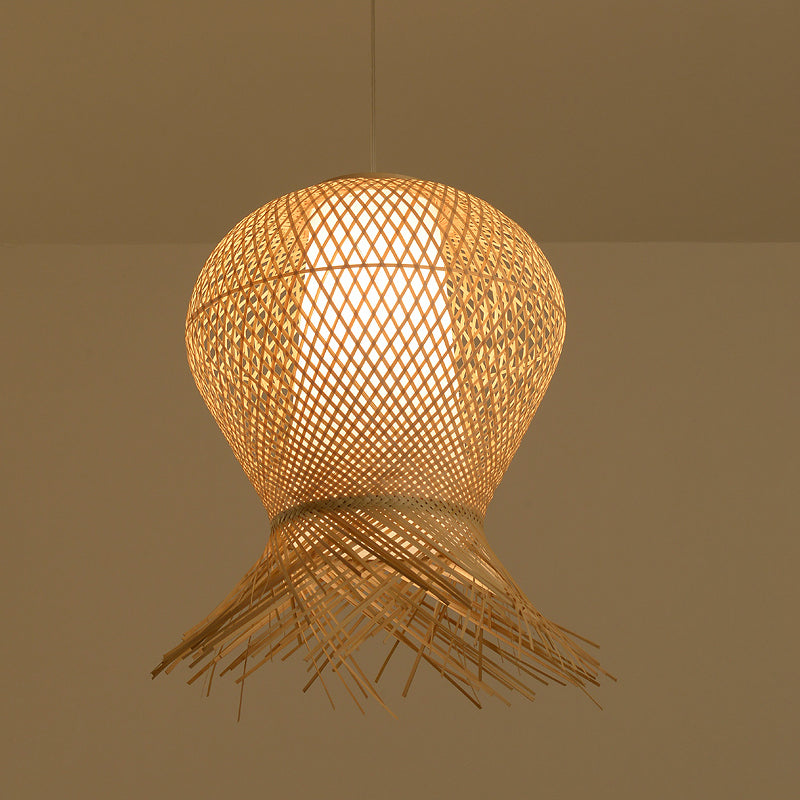 Woven Pendant Lighting Traditional Bamboo 1 Bulb 12