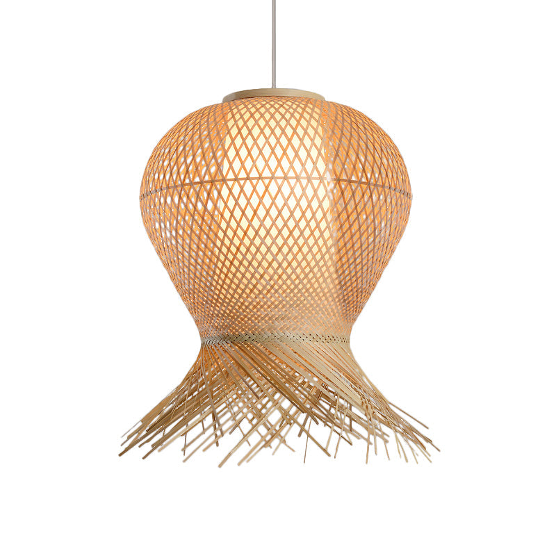 Woven Pendant Lighting Traditional Bamboo 1 Bulb 12