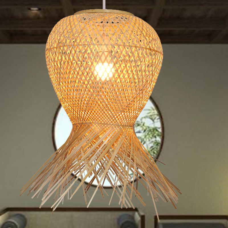 Contemporary Handcrafted Hanging Light Bamboo 1 Bulb Pendant Light Fixture in Beige Clearhalo 'Ceiling Lights' 'Pendant Lights' 'Pendants' Lighting' 267513