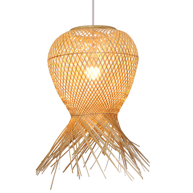 Contemporary Handcrafted Hanging Light Bamboo 1 Bulb Pendant Light Fixture in Beige Clearhalo 'Ceiling Lights' 'Pendant Lights' 'Pendants' Lighting' 267516