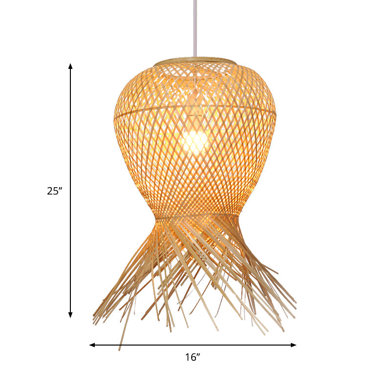 Contemporary Handcrafted Hanging Light Bamboo 1 Bulb Pendant Light Fixture in Beige Clearhalo 'Ceiling Lights' 'Pendant Lights' 'Pendants' Lighting' 267517