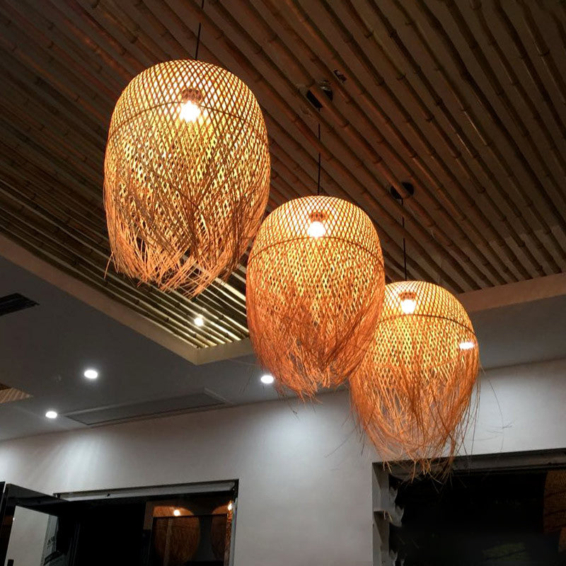 Wood Fringe Hanging Lamp Retro 1 Head Bamboo Ceiling Pendant Light for Restaurant Clearhalo 'Ceiling Lights' 'Pendant Lights' 'Pendants' Lighting' 267612