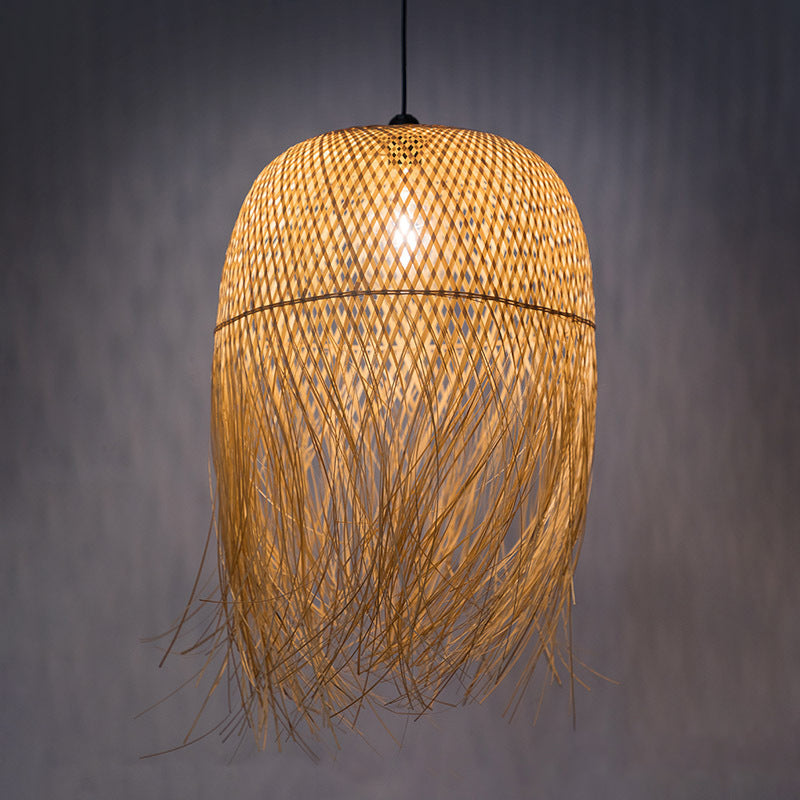 Wood Fringe Hanging Lamp Retro 1 Head Bamboo Ceiling Pendant Light for Restaurant Clearhalo 'Ceiling Lights' 'Pendant Lights' 'Pendants' Lighting' 267613