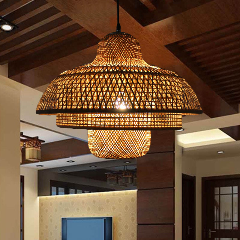 Rustic Tiered Hanging Light Bamboo 1 Bulb Ceiling Pendant Lamp in Wood for Living Room Clearhalo 'Ceiling Lights' 'Pendant Lights' 'Pendants' Lighting' 267664