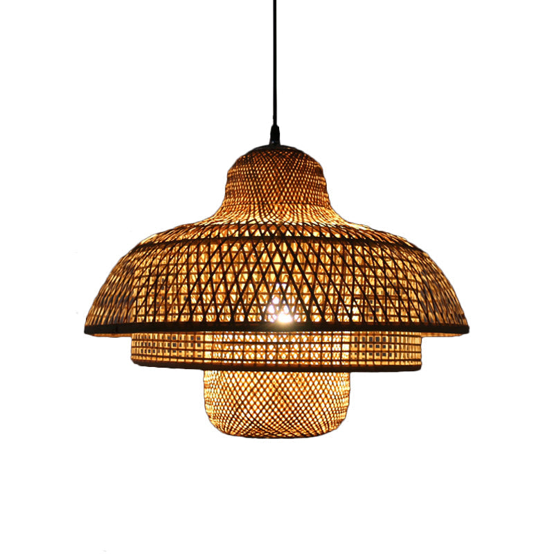 Rustic Tiered Hanging Light Bamboo 1 Bulb Ceiling Pendant Lamp in Wood for Living Room Clearhalo 'Ceiling Lights' 'Pendant Lights' 'Pendants' Lighting' 267666