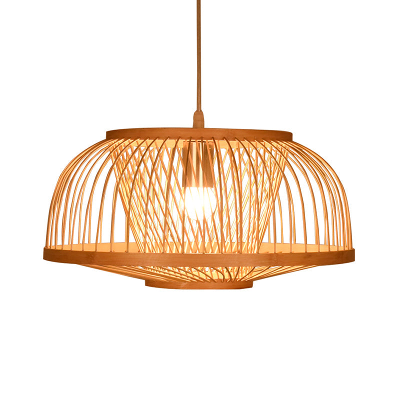 Bowl Ceiling Light Asian Bamboo 1 Bulb Wood Pendant Light Fixture for Living Room Clearhalo 'Ceiling Lights' 'Pendant Lights' 'Pendants' Lighting' 267707