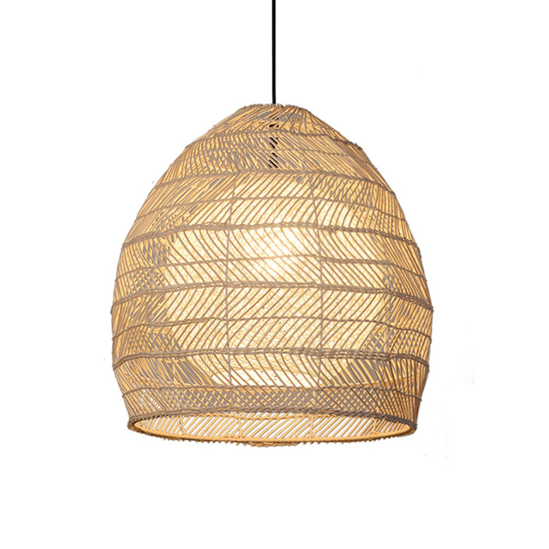 Bell Suspension Lighting Traditional Rattan 1 Bulb Wood Hanging Ceiling Light for Guesthouse Clearhalo 'Ceiling Lights' 'Pendant Lights' 'Pendants' Lighting' 267712