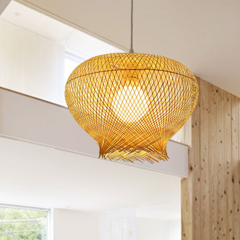 Bamboo Woven Ceiling Lamp Modern 1 Bulb Hanging Pendant Light in Wood for Living Room Clearhalo 'Ceiling Lights' 'Pendant Lights' 'Pendants' Lighting' 267731