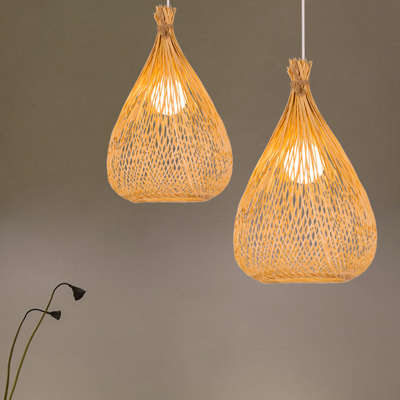 Asian 1 Bulb Ceiling Light Wood Teardrop Pendant Light Fixture with Bamboo Shade Clearhalo 'Ceiling Lights' 'Pendant Lights' 'Pendants' Lighting' 267856