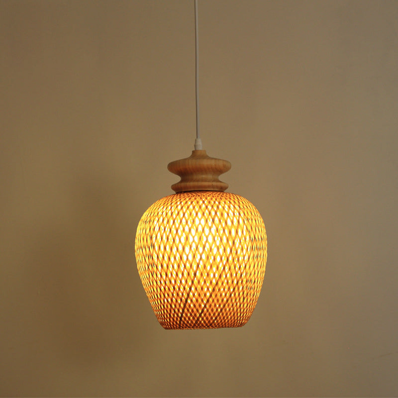 Urn Bamboo Suspension Lighting Traditionary 1 Bulb Wood Hanging Ceiling Light Clearhalo 'Ceiling Lights' 'Pendant Lights' 'Pendants' Lighting' 267977